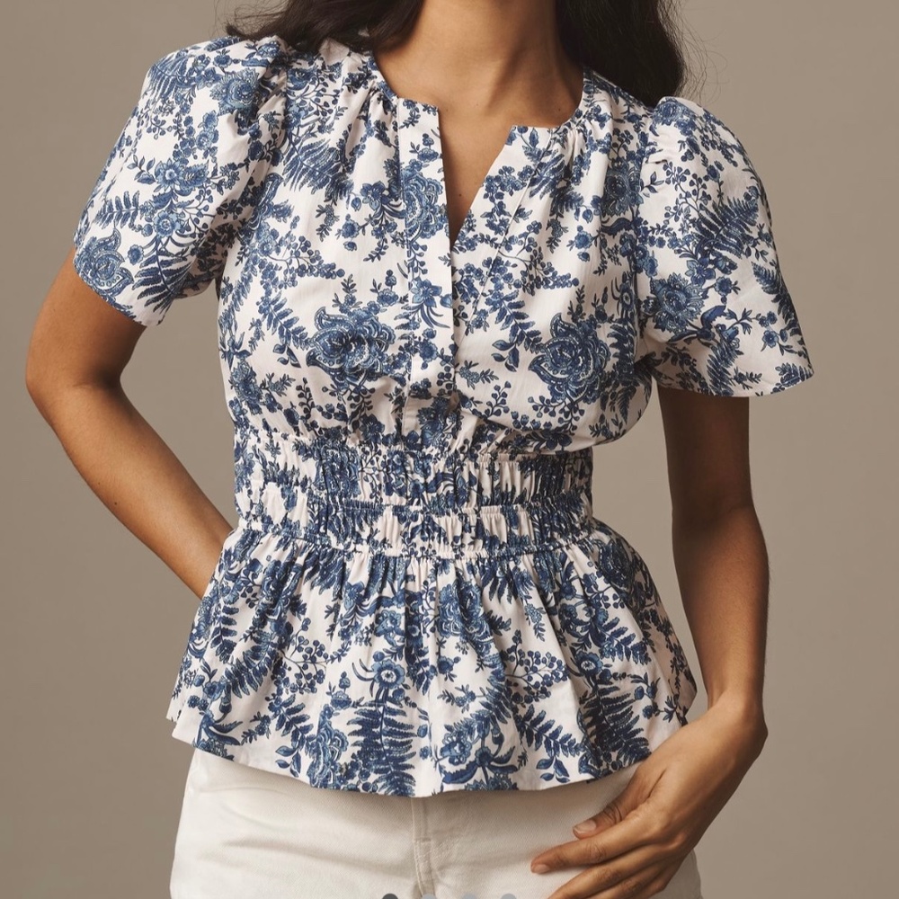 XXS Anthropologie Somerset Blouse Blue NWT